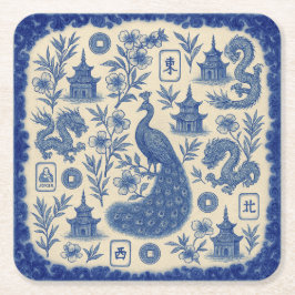 Elegant Mahjong Toile Paper Coaster Set Vierkante Kartonnen Onderzetter