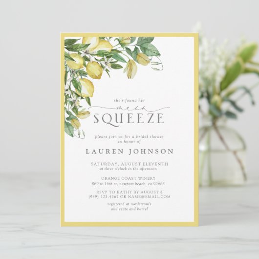 Elegant Main Squeeze Lemon Yellow Vrijgezellenfees Kaart (Staand voorkant)