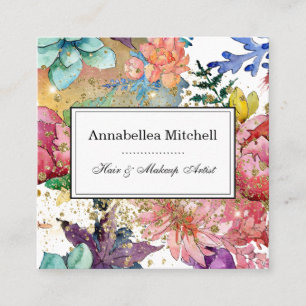 Elegant Makeup Artist Hair Salon Flowers Glitter Vierkante Visitekaartje