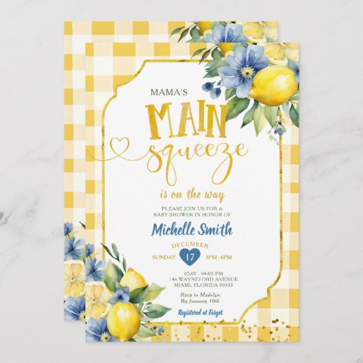 Elegant Mama's Main Squeeze Blue Lemon Baby shower Kaart (Voorkant / Achterkant)