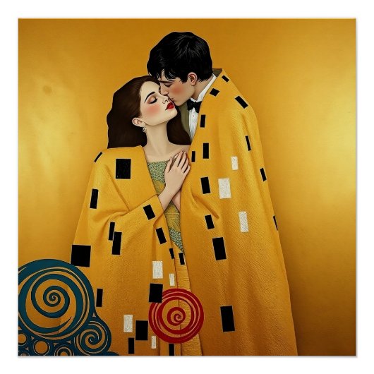 Elegant Man en vrouw zoenen ❤️ Nouveau Art Perfect Poster (Voorkant)