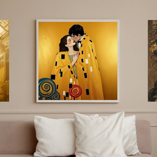 Elegant Man en vrouw zoenen ❤️ Nouveau Art Perfect Poster