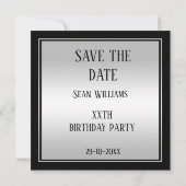 Elegant Man Silver & Black Verjaardag Save The Date (Achterkant)