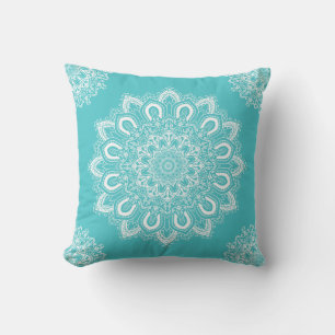 Elegant Mandala Aqua Turquoise Blauwgroen Buitenkussen