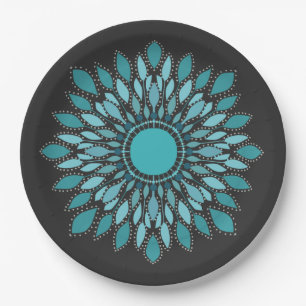 Elegant Mandala Blauwgroen Lotus Flower Papieren Bordje