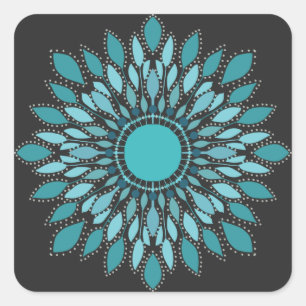 Elegant Mandala Blauwgroen Lotus Flower Vierkante Sticker