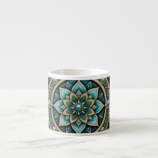 Élégant Mandala Géométrique Bleu et Or sur Mug en