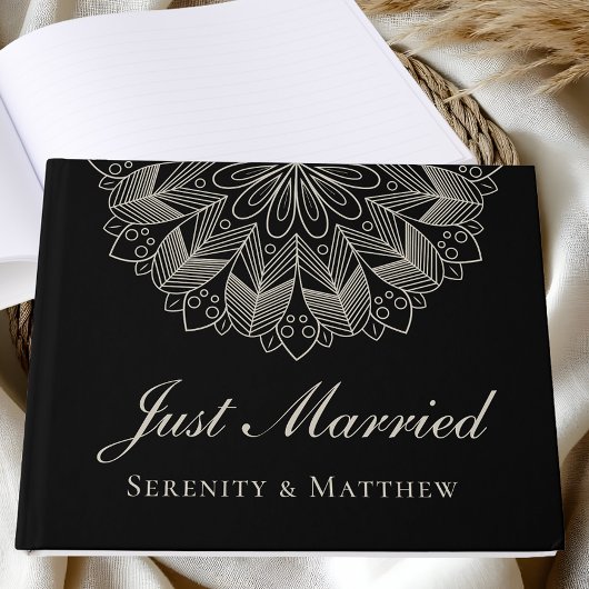 Elegant Mandala Indian Boho Chic Black Wedding Gastenboek