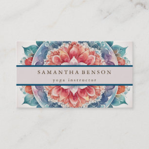 Elegant Mandala Lotus Flower Logo Yoga Instructor Visitekaartje