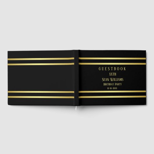 Elegant mannelijk goud & zwart verjaardag gastenboek (Volledig)
