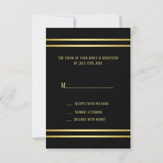 Elegant mannelijk goud & zwart verjaardag RSVP kaartje (Achterkant)