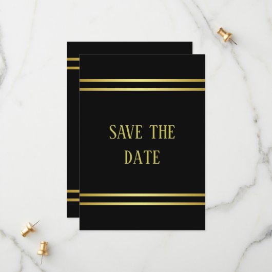 Elegant mannelijk goud & zwart verjaardag save the date (Voorkant / Achterkant in situ)