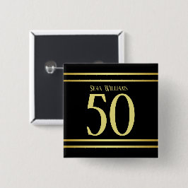 Elegant mannelijk goud & zwart verjaardag vierkante button 5,1 cm
