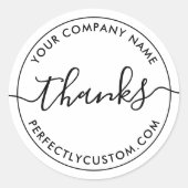 Elegant manuscript eenvoudige witte zaken dank u ronde sticker (Voorkant)