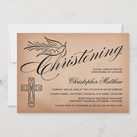 Elegant Manuscript kruis en Dove Christening Kaart (Voorkant)