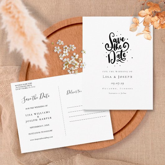 Elegant Manuscript Zwart en Wit sparen de Datum Briefkaart