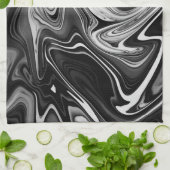 Elegant Marble 7 - Liquid Black en White Theedoek (Gevouwen)