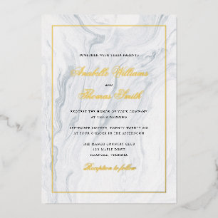 Elegant Marble and Gold Wedding Folie Uitnodiging