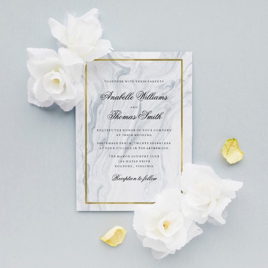 Elegant Marble and Gold Wedding Kaart
