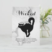 Elegant Marble Black Cat Halloween Costume Party Kaart (Staand voorkant)