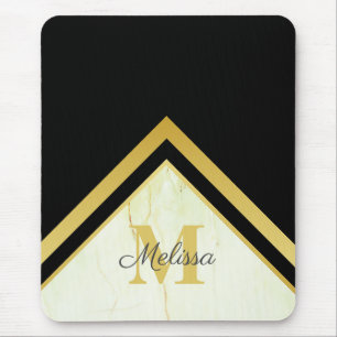 Elegant Marble Black Gold Chevron Monogram Muismat