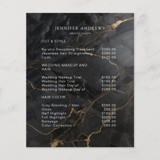 Elegant Marble Black-Gold Salon Qr Code Pricelist Flyer (Voorkant)
