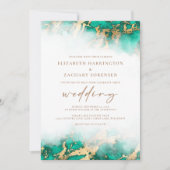 Elegant Marble Blauwgroen Green Gold Wedding Invit Kaart (Voorkant)