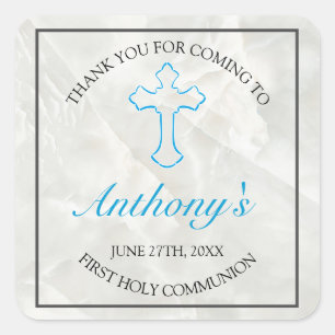 Elegant Marble Boys First Heilige Communie Thankyo Vierkante Sticker
