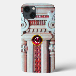ELEGANT MARBLE COLUMN, PINK RED GEM STONE MONOGRAM iPhone 13 HOESJE
