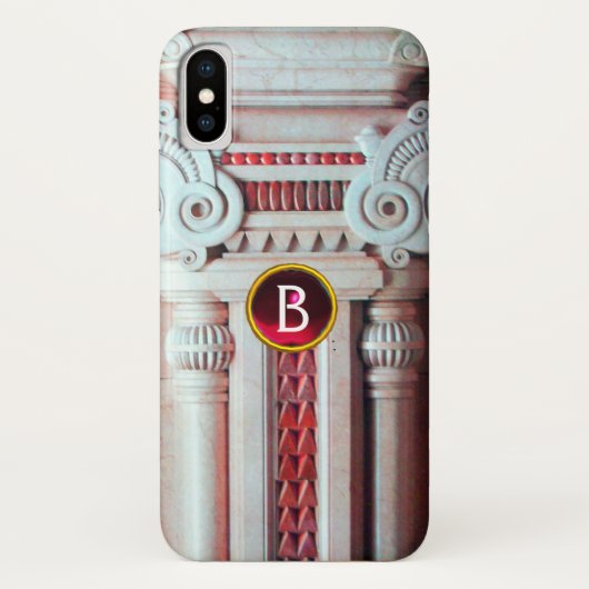 ELEGANT MARBLE COLUMN, PINK RED GEM STONE MONOGRAM Case-Mate iPhone CASE (Achterkant)