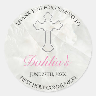 Elegant Marble Girls First Heilige Communie Thanky Ronde Sticker