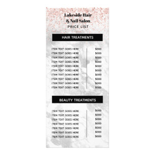 Elegant Marble Glitter Salon Price List Services Reclamekaart