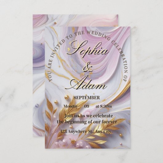 Elegant Marble & Gold Wedding Invitation (Devant / Derrière)