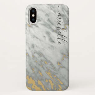 Elegant Marble Gray & Gold monogram naam iPhone X Hoesje