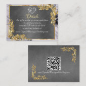 Elegant Marble, Grey, Gold Frame, Silver Heart Informatiekaartje (Voorkant / Achterkant)