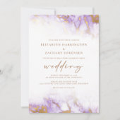 Elegant Marble Lavender Gold Wedding Kaart (Voorkant)