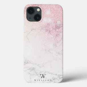 Elegant Marble monogram Glitter iPhone 13 Hoesje