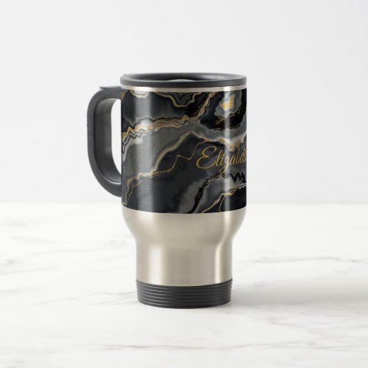 Elegant Marble Personalized Travel Mug | Roestvrij Reisbeker (Voorkant links)
