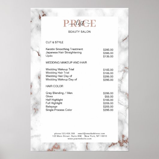 Elegant Marble Price List Poster (Voorkant)