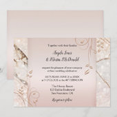 Elegant Marble Roos Gold Floral Wedding Invitation Kaart (Voorkant / Achterkant)