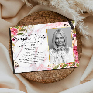 Elegant Marble Rosy Blush Celebration of life Kaart