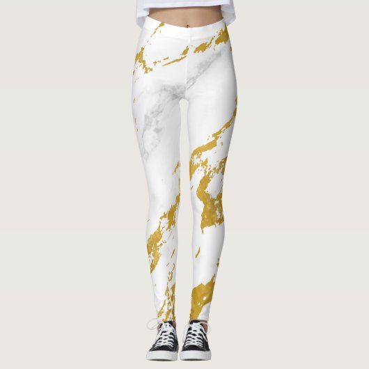 Elegant Marble style6 - Gold en White Leggings (Voorkant)