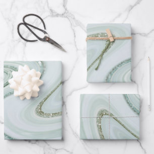 Elegant Marble Swirl Silver Glitter Sparkle Glam Inpakpapier Vel