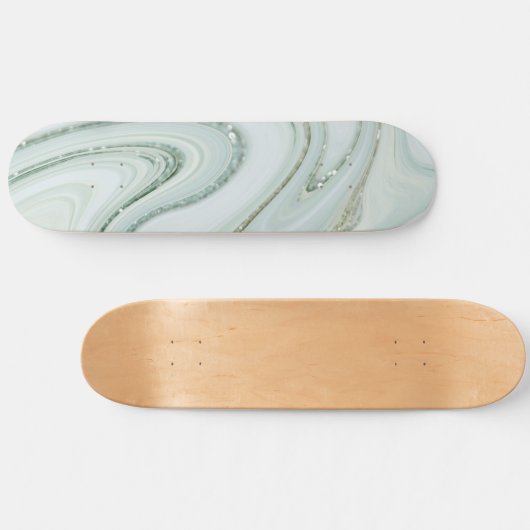 Elegant Marble Swirl Silver Glitter Sparkle Glam Skateboard (Horizontaal)