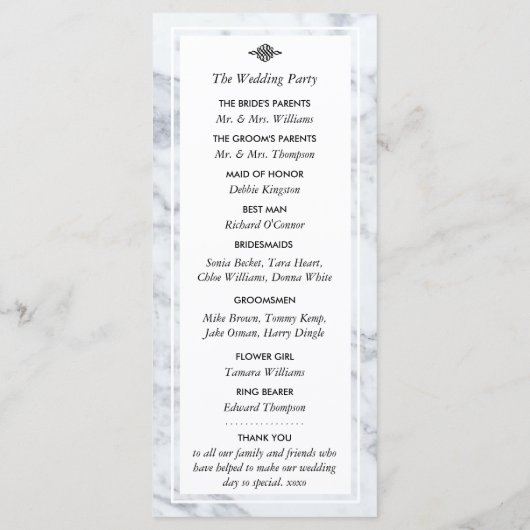 Elegant  Marble Wedding Programme Programma (Achterkant)