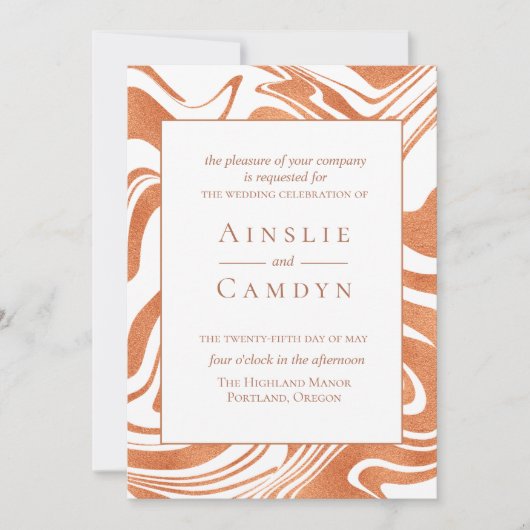 Elegant Marbling Copper Wedding Invitation Kaart (Voorkant)