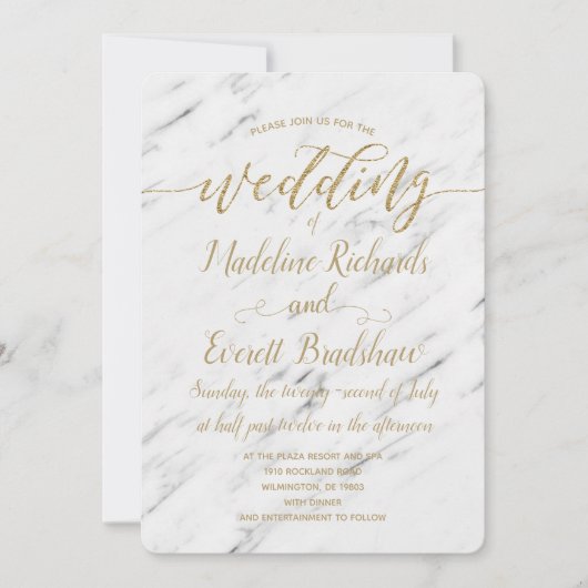 Elégant Marbre blanc & Faire-part de mariage Or (Devant)