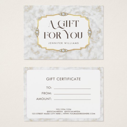 Elégant Marbre blanc Gold Frame Certificate Cadeau (Devant & derrière)