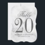 Élégant Marbre blanc Mariage Numéro de table<br><div class="desc">Elégante carte de numéro de table de mariage dispose du titre "Table" en gris élégant style de police de script avec grand numéro de table et détails de mariage en gris serif style de police sur l'arrière - plan de marbre blanc. Idéal aussi pour la douche nuptiale, dîner de répétition,...</div>
