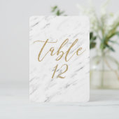 Élégant Marbre blanc & Mariage Or Numéro de table (Debout devant)